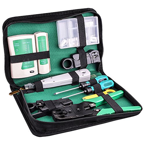 kuman Probador del Cable de la Red, RJ45 RJ11 Cat5 Alicate Pelacables con Las 10 Piezas del Kit de Herramienta de los Conectadores del Cristal P9100 kuman Probador del Cable de la Red, RJ45 RJ11 Cat5 Alicate Pelacables con Las 10 Piezas del Kit de Herramienta de los Conectadores del Cristal P9100