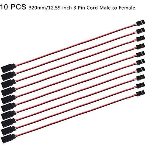 MakerHawk 10pcs Servo Extension Cable Lead Wire 320mm 12.59inch 3 Pin Cord JR Male Head and Futaba Female Head for RC Plane