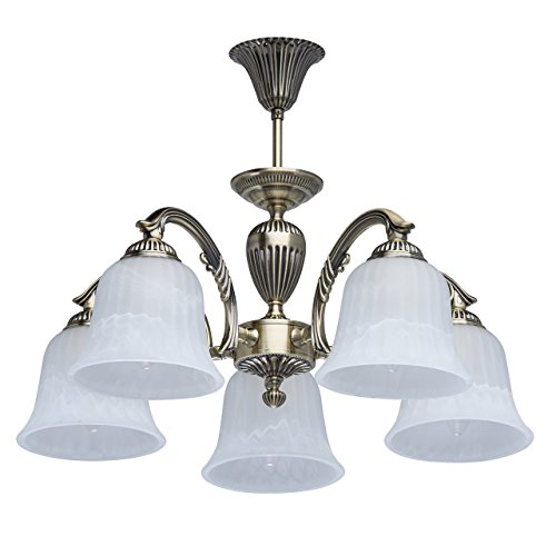 MW-Light 450014605 Lámpara de Techo, Araña, Bronce Antiguo, Plafones Vidrio, Vintage, Para Salón, Dormitorio, 5 x 60W E27 MW-Light 450014605 Lámpara de Techo, Araña, Bronce Antiguo, Plafones Vidrio, Vintage, Para Salón, Dormitorio, 5 x 60W E27