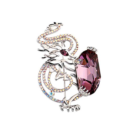 Pin de broche de cristal de lujo chapado en oro de 18 k zodiaco chino dragón joyería collar colgante, rojo