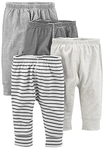 Simple Joys by Carter's Baby paquete de 4 pantalones ,Gray/Gray Stripe ,18 Meses