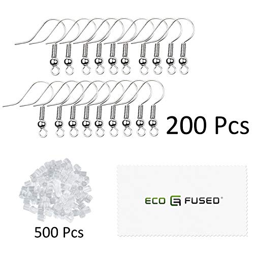 200 Ganchos de Aretes Dorados y 500 Aseguradores Transparentes para Aretes – Sortijas Libres de Níquel (18mm) – Aseguradores de Reemplazo Plásticos (2.5mm x 3mm) – para Hacer Joyería y Aretes DIY