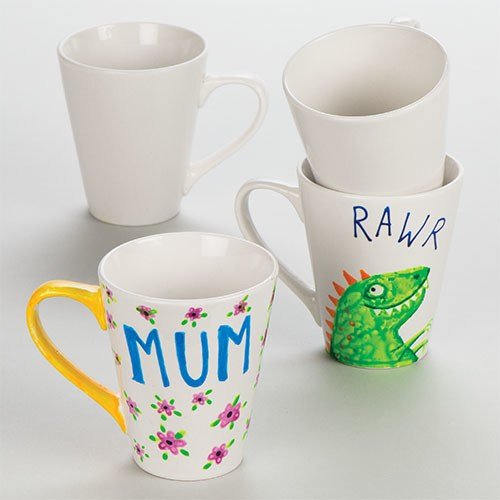 Baker Ross diseña tus propias tazas grandes de porcelana contemporáneas (paquete de 4) para que los niños decoren