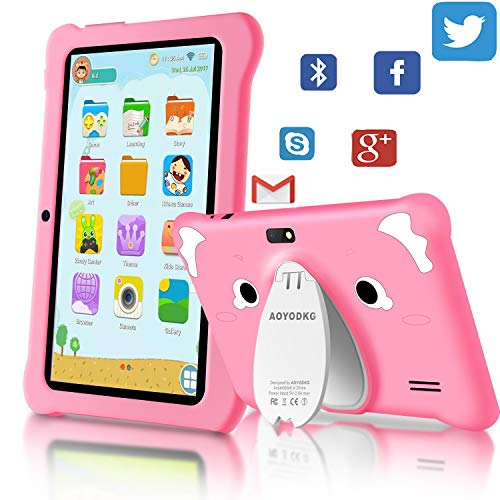 Tablet para Niños Android 9.0 (Certificación Google GMS) 3GB RAM+32GB ROM/128GB 7.1 Pulgadas HD 5.0MP Cámara Quad Core Tablet Infantil de Kid-Proof Funda Tablet Niños Educativo (Rosado)