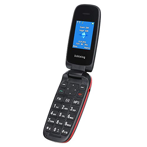Ushining Teléfono Móvil Libre, Teléfono Móvil para Personas Mayores Teclas Grandes con Tapa Pantalla de 1,8 Pulgadas (Dual SIM, Cámara, Bluetooth, Reproductor MP3) - Negro