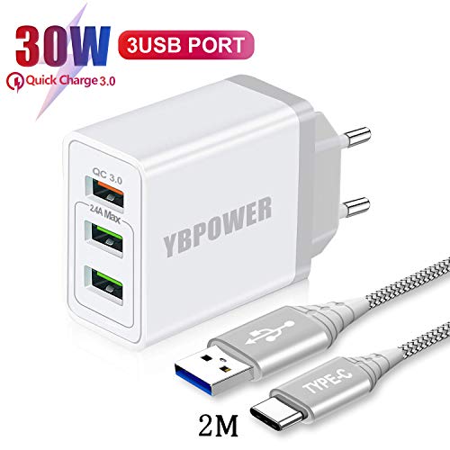 Cargador Movil Carga Rapida para Samsung Galaxy A41 A21S M21 M31 A30 A20S A81 A91,Nokia 6.1 7.1 7.2 8.2 LG G7 G8 G6 G8S G8X Thinq Fit,Honor 10 20 9X,3 Puertos:Quick Charge 3.0/5.4A+2M USB Tipo C Cable Cargador Movil Carga Rapida para Samsung Galaxy A41 A21S M21 M31 A30 A20S A81 A91,Nokia 6.1 7.1 7.2 8.2 LG G7 G8 G6 G8S G8X Thinq Fit,Honor 10 20 9X,3 Puertos:Quick Charge 3.0/5.4A+2M USB Tipo C Cable