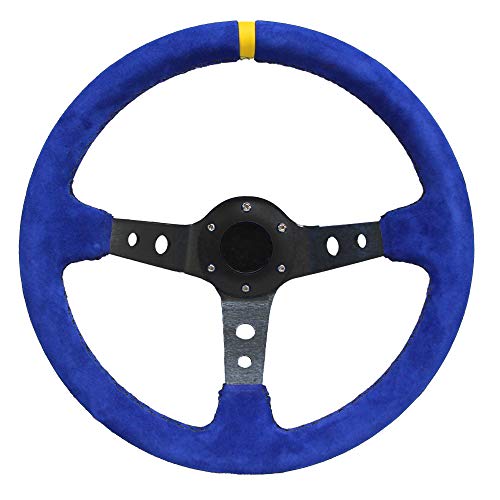 MODAUTO Volante Deportivo Universal, Desplazado, de Piel Vuelta, Diámetro 350mm, Modelo G004, Azul