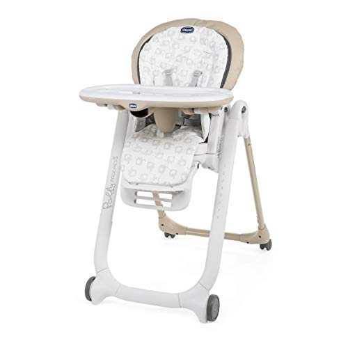 Chicco Polly Progres5 - Trona evolutiva: hamaca, trona y elevador compacto, ajustable, con 4 ruedas y freno, de 0 a 3 años, color marrón estampado ballenas (Beige)