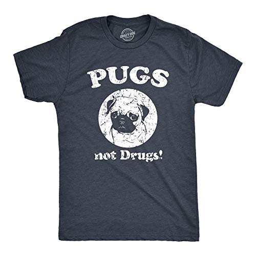 Crazy Dog Tshirts - Mens Pugs Not Drugs T Shirt Pug Face Funny T Shirts Dogs Humor Novelty Tees (Heather Navy) - XL - Camiseta Divertidas