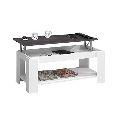 Habitdesign 0X1639A - Mesa Centro con revistero, Mesa elevable, mesita Mueble Salon Comedor Acabado en Blanco Artik y Oxido, Medidas: 102 cm (Largo) x 43/54 cm (Alto) x 50 cm (Fondo) Habitdesign 0X1639A - Mesa Centro con revistero, Mesa elevable, mesita Mueble Salon Comedor Acabado en Blanco Artik y Oxido, Medidas: 102 cm (Largo) x 43/54 cm (Alto) x 50 cm (Fondo)