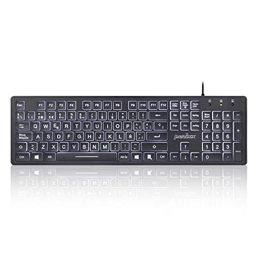 Perixx Periboard-317 es un Teclado con Cable y retroiluminado LED, Letras Impresas en Grande y con iluminación Blanca, Teclado Full Size, Configuración en español Perixx Periboard-317 es un Teclado con Cable y retroiluminado LED, Letras Impresas en Grande y con iluminación Blanca, Teclado Full Size, Configuración en español