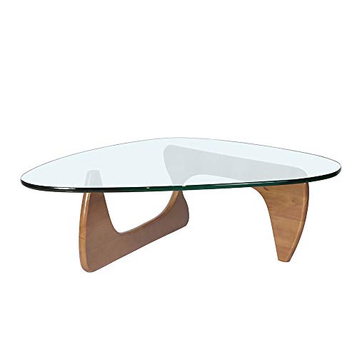SHIZHONGBIAO Nordic Endtabellen,Triángulo superior de cristal, madera de nogal Salón mesa de café color madera