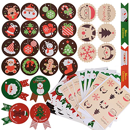 288pcs Pegatina Navidad Etiqueta Adhesiva Redonda Papel Decoración Cajas Regalos Bombones Caramelo Fiesta Sello Bolsas 24 hojas