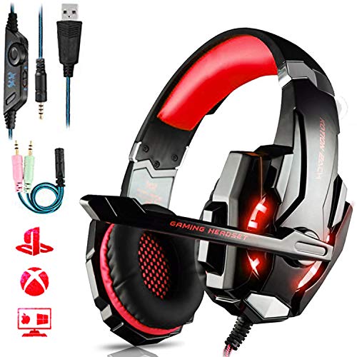 Auriculares Gaming PS4,Cascos Gaming de Mac Estéreo con Micrófono Cascos Gaming 3.5mm Jack con Luz LED Bass Surround y Cancelación de Ruido Auriculares Compatible con PC/Xbox One/Nintendo Switch