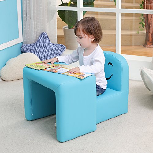 Emall Life Sillón para niños multifuncional, silla y mesa para niños/Taburete con una sonrisa divertida para niños y niñas(azul)