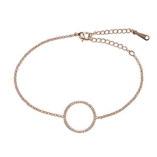 namana Pulsera Círculo para Mujer. Set Color Plata o Bañado en Oro Rosa de 18 Quilates con Circonitas AAA. Pulsera con Caja de Regalo (Oro Rosa, Chapado en Oro)