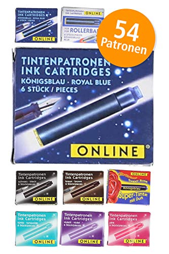 Online 17034 - Paquete de recambios de tinta para pluma (9 cajas x 6 unidades), varios colores