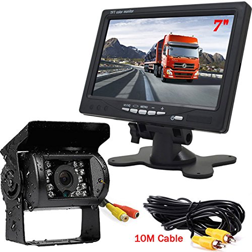 18LEDs IR Visión nocturna Impermeable Vista trasera Cámara Con 1OM video Cable + 12V-24V 7"TFT LCD HD de Pantalla a Color Para RV / Autobús / Camión / Remolque