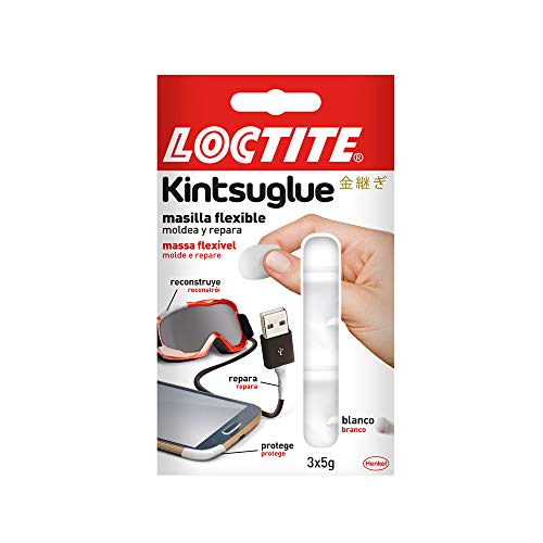 Loctite Kintsuglue, masilla flexible blanca para reparar, reconstruir y proteger objetos, masilla adhesiva moldeable, adhesivo impermeable y removible, 3 x 5 g