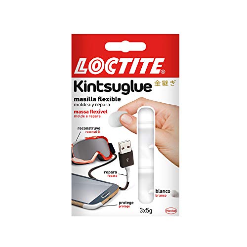 Loctite Kintsuglue, masilla flexible blanca para reparar, reconstruir y proteger objetos, masilla adhesiva moldeable, adhesivo impermeable y removible, 3 x 5 g Loctite Kintsuglue, masilla flexible blanca para reparar, reconstruir y proteger objetos, masilla adhesiva moldeable, adhesivo impermeable y removible, 3 x 5 g
