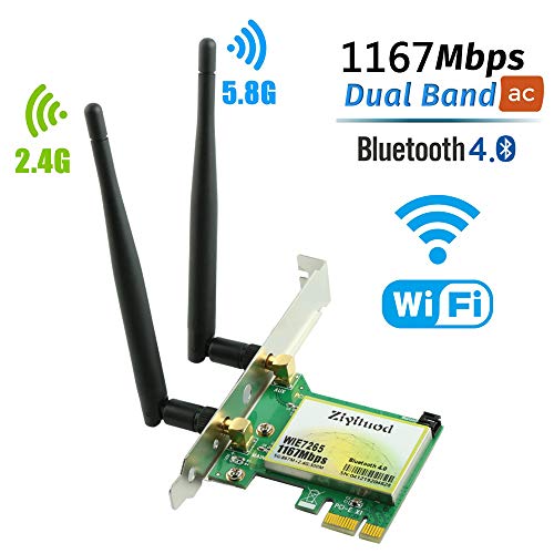 Ziyituod Tarjeta WiFi, AC inalámbrico de 1200Mbps con Adaptador Bluetooth 4.0, Tarjeta de Red WiFi PCI Express (PCIe) Tarjeta de Banda Dual (2.4GHz / 5GHz) PCI-e para Juegos de Escritorio/PC