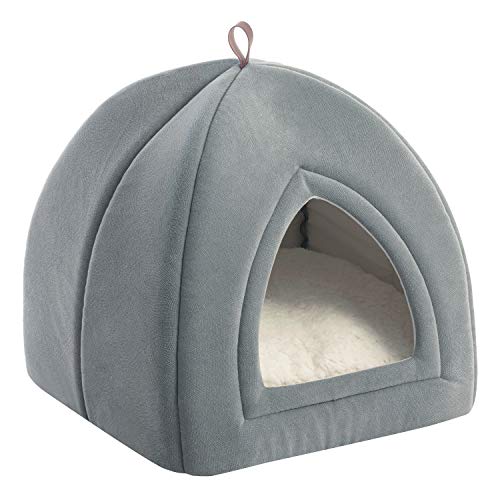 Bedsure Cama Gato Cueva Suave - Casa Gato Lavable con Cojín Desenfundable y Extraíble, Camas para Perros Pequeños 35x35x38cm, Gris Claro