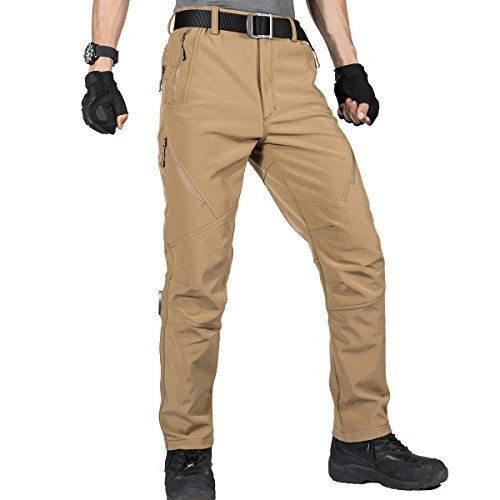 FREE SOLDIER Pantalones de Trabajo Softshell para Hombre Pantalones Trekking Termico Pantalones Montaña Impermeable Pantalones de Snowboard de Invierno Pantalones de Caza(Color de Barro,46)