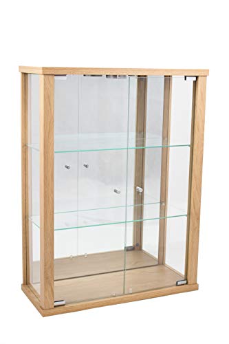 K-Möbel Vitrina Mueble de Pared 80x60x25 cm Haya con 2 estantes de Vidrio, Espejo y iluminación LED