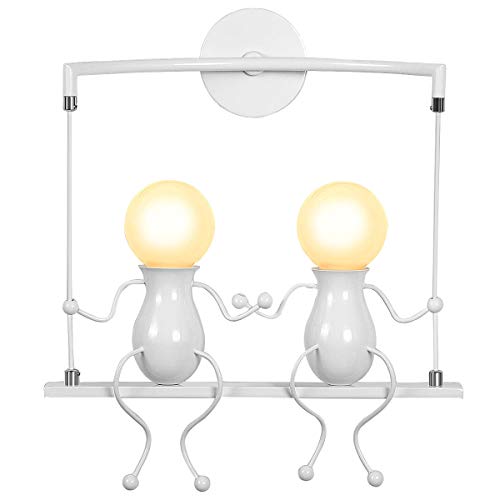 KAWELL Humanoide Creativo Lámpara de Pared Moderno Luz de Pared Apliques de Pared Art Deco Max 60W E27 Base para Habitación para Niños, Dormitorio, Escaleras, Pasillo, Restaurante, Columpio Blanco x2