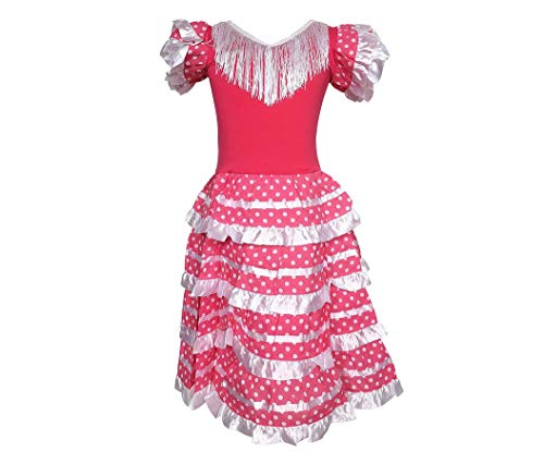 La Senorita Vestido Flamenco Español Traje de Flamenca chica/niños rosa blanco