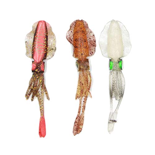 LIOOBO 3 Piezas Señuelos de Pesca Calamar Cebos Suave Pulpo Señuelo de Pesca Cebo Artificial Aparejos de Pesca