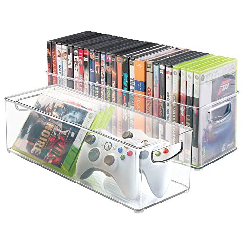 mDesign Juego de 2 cajas de almacenaje para CDs – Archivadores apilables para DVD, CDs o videojuegos – Porta CD para baño, oficina y cocina – Organizador transparente