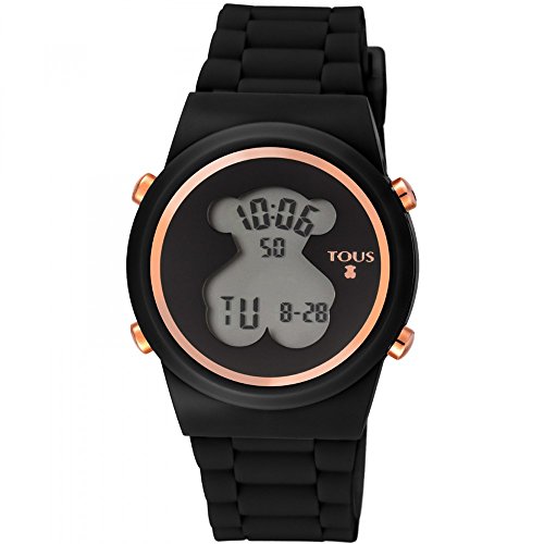 Reloj TOUS digital 700350320-Bear de acero IP rosado con correa de Silicona negra