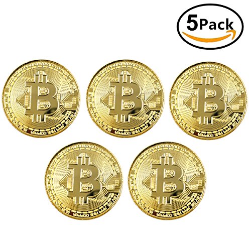 Ulable 5 unids Moneda de Oro / Plata / Cobre Chapado Bitcoin Moneda Moneda Virtual Coleccionables Regalo BTC Coin Art Collection Física (Oro)