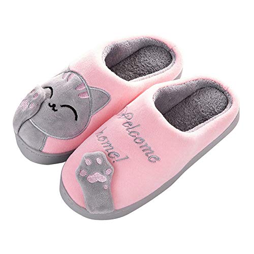 Zapatillas De Estar por Casa Mujer Invierno Unisex-Adulto Zapatillas con Forro De Felpa Suela Dura-CóModas Dibujos Animados Gato Antideslizante CáLido Interior Dormitorio Zapatos De Piso para Hombre