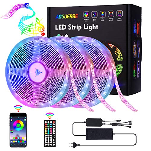AOGUERBE Tiras de Luz LED 15M Tira de Luz de Cambio de Color de Música con Control Remoto 44 Teclas Control Remoto IR 5050 Kit de Tira de Luz LED RGB para Hogar, Fiesta, Cocina TV-APP controlada AOGUERBE Tiras de Luz LED 15M Tira de Luz de Cambio de Color de Música con Control Remoto 44 Teclas Control Remoto IR 5050 Kit de Tira de Luz LED RGB para Hogar, Fiesta, Cocina TV-APP controlada