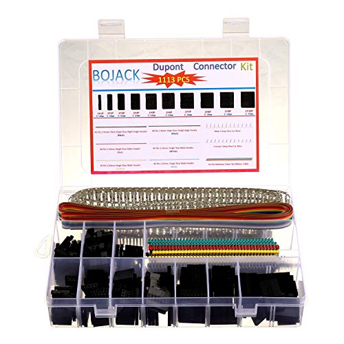 BOJACK 1113 pcs Dupont Conector Kit Incluir 2.54 mm Macho y hembra Crimpadora Pins y Conector Carcasa y 40 Pin Color Single fila Pin Cabecera y una sola fila ángulo recto Pin Encabezado