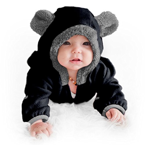 Cuddle Club Mono Polar Bebé para Recién Nacidos a Niños 4 Años - Pijamas Infantiles Chaqueta de Invierno Abrigo Polar Niño Mono de Niños - BearBlack18-24m