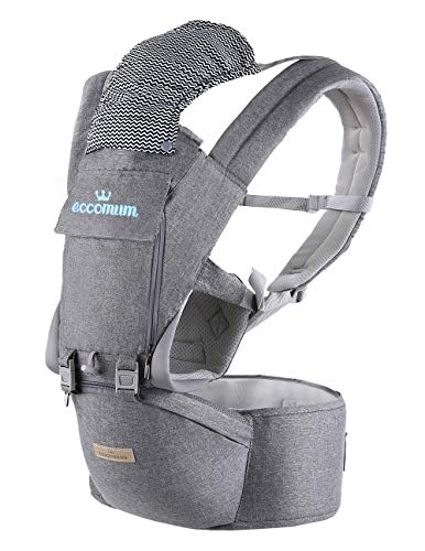 Eccomum Mochila Portabebé Ergonómico Multifuncional 6 en 1, Cinturón Ajustable, Multiposición Dorsal y Ventral para 3-36 meses bebes, Algodón Puro Ligero y Transpirable