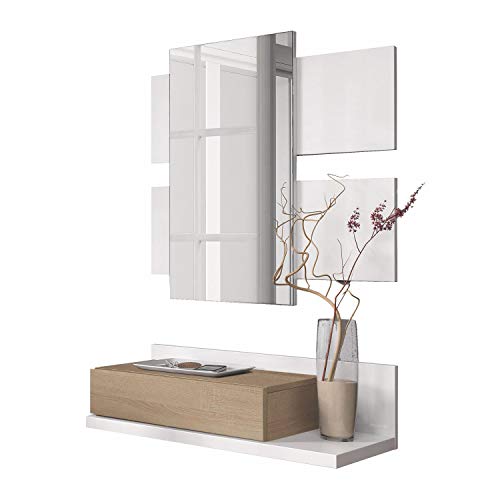 Habitdesign 0F6742A - Recibidor con cajón y Espejo, Mueble de Entrada Modelo Tekkan Acabado en Roble Canadian - Blanco Artik, Medidas: 75 cm (Ancho) x 116 cm (Alto) x 29 cm (Fondo) Habitdesign 0F6742A - Recibidor con cajón y Espejo, Mueble de Entrada Modelo Tekkan Acabado en Roble Canadian - Blanco Artik, Medidas: 75 cm (Ancho) x 116 cm (Alto) x 29 cm (Fondo)
