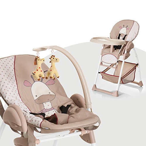 Hauck Sit N Relax - Hamaquita balancin y trona para recién nacidos, respaldo reclinable, chasis ligero, con arco móvile, mesa, ruedas, regulable en altura, plegable - beige