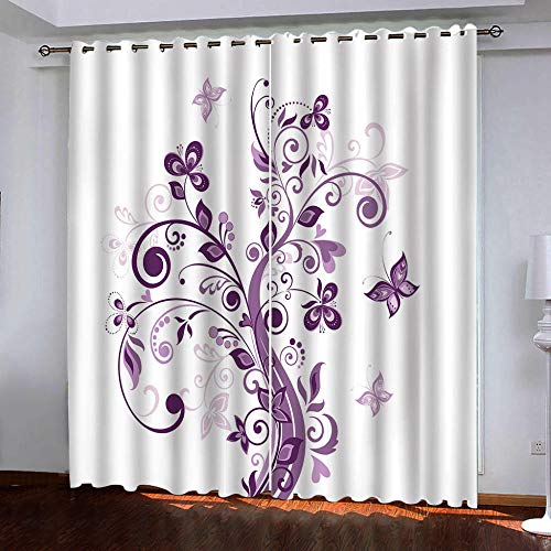 shkdif Cortinas Opacas 3D Mariposa Floral,Cortina Opaca para Ventana Dormitorio Juvenil para Habitacion Matrimonio Estilo Moderno Elegante 150Wx166H Cm