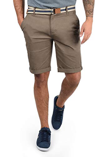 !Solid Monty Chino Pantalón Corto Bermuda Pantalones De Tela para Hombre con Cinturón Elástico Regular-Fit, tamaño:L, Color:Shitake BR (5323)