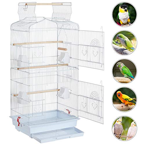 Yaheetech Jaula para Pájaros Jaula Metálica para Mascota Aves Loros Canarios 46 x 36 x 92 cm Blanco