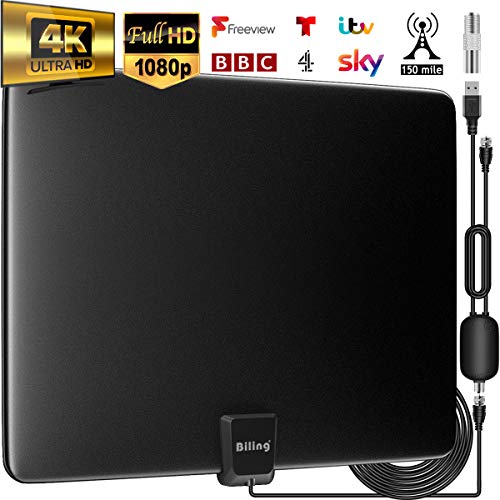 Biling Antena TV Interior- Antena TV portátil HD TV Digital 120 Millas con Amplificador de señal Inteligente para Canales de TV gratuitos Soporte 4K 1080 HD/VHF/UHF, Apto para Todos los Tipos de TV Biling Antena TV Interior- Antena TV portátil HD TV Digital 120 Millas con Amplificador de señal Inteligente para Canales de TV gratuitos Soporte 4K 1080 HD/VHF/UHF, Apto para Todos los Tipos de TV