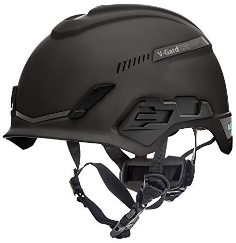 Casco de Seguridad MSA V-Gard H1 Trivent para Escalada - con ventilación - Negro - 52–64 cm - Casco con barboquejo para Trabajo en Alturas y Rescate - EN12492 y ANSI