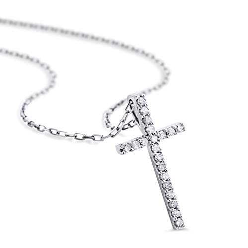 Orovi Collar Señora Cruz con cadena en Oro Blanco con Diamantes Talla Brillante 0.10 ct Oro 9 Kt / 375 Cadena 45 Cm