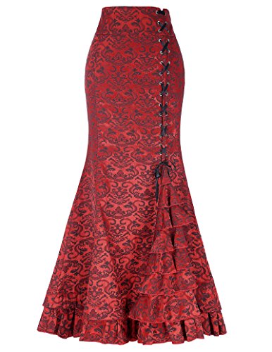 Zapatos Rojos del lápiz Falda Sirena Jacquard de Alta Cintura Elegante Party Rock BP000204-2_USA14