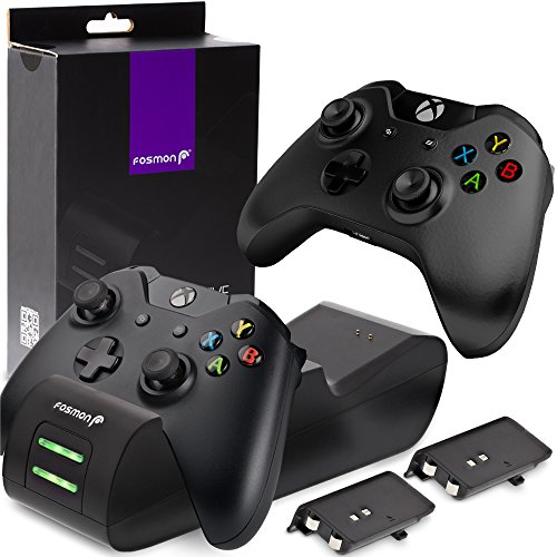 Fosmon Dual Base de Cargador Compatible con Mando Xbox One/One S/One X/Elite, (Doble Estación) Estación de Carga Rápida con 2X 1000mAh Ni-MH Batería Recargable - Negro Fosmon Dual Base de Cargador Compatible con Mando Xbox One/One S/One X/Elite, (Doble Estación) Estación de Carga Rápida con 2X 1000mAh Ni-MH Batería Recargable - Negro