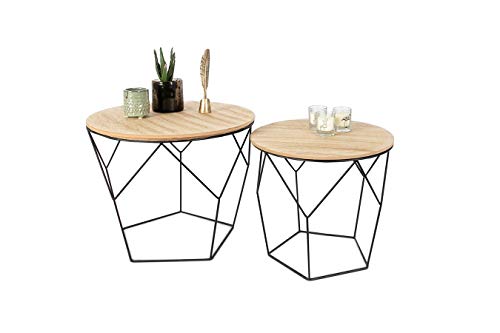 LIFA LIVING 2 mesitas de café, Mesas auxiliares de salón Modernas, Mesas de Centro Tapa de Madera extraíble y Cesta de Metal, Diseño geométrico Vintage Industrial, Capacidad hasta 20 kg LIFA LIVING 2 mesitas de café, Mesas auxiliares de salón Modernas, Mesas de Centro Tapa de Madera extraíble y Cesta de Metal, Diseño geométrico Vintage Industrial, Capacidad hasta 20 kg
